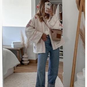 NEW creme embroidery floral look puffer jacket sz S /